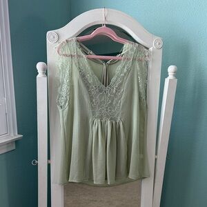 Elegant Lace Trim Green Top
